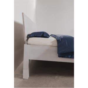 whitewash bed frame side view of headboard