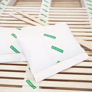 shoulder pads lying on the slats ready for insertion