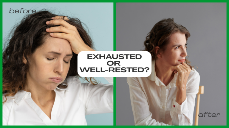 Before-After photo of a woman who is tired then rested