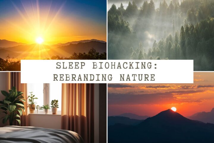 sleep biohacking - rebranding nature with four by four collage of sunset and sunrise